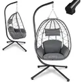 Hängesessel Aria Mit Kissen - Höhenverstellbar & Faltbar - Polyrattan Hängeschaukel Outdoor & Indoor - Korbhängesessel Bis 130kg Dunkelgrau - Juskys
