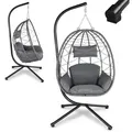 Hängesessel Aria Mit Kissen - Höhenverstellbar & Faltbar - Polyrattan Hängeschaukel Outdoor & Indoor - Korbhängesessel Bis 130kg Dunkelgrau - Juskys