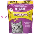 Whiskas Knuspertaschen - 5 x 180 g (€ 32,17/kg) mit Huhn & Käse - Katzen Snack