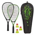 Schildkröt Speed-Badminton Set, 2 handliche Aluminium-Rackets, Länge 54,5cm, 3 windstabile Bälle, perfekt geeignet für ein windstabiles und schnelles Federball, wertige Tasche, grün-schwarz, 970905