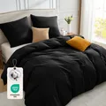 Bettwäsche 220x240 Baumwolle 3teilig  BettwäscheSets Schwarz mit Reißverschlu...