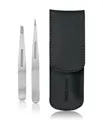 Tweezerman Petite Tweezer Set Petite Pinzetten Set mit Etui, Black Augenbrauen Set 1 Stk