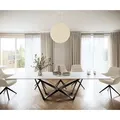 DELIFE Esstisch Edge 300x100cm Keramik Laminam®Statuarietto Weiß Mittelfuß Flachstahl Schwarz, Esstische