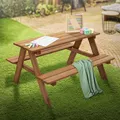ML-Design Kindersitzgarnitur für Draußen, Braun, Sitzgruppe Outdoor 2 Bänke mit Tisch, Garten Kindersitzgruppe mit 4 Plätzen, Sitzgarnitur für Kinder Massivholz, Picknicktisch Kinder, Spielsitzgruppe
