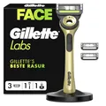 Gillette Labs Rasierer Herren mit Reinigungselement, Nassrasierer Männer Champion Gold Edition — Inkl. 1 Handstück, 3 Ersatzklingen mit Wandhalterung für Einfache Lagerung — Edelstahl