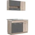 Homestyle4u Küchenzeile ohne Geräte 120 cm Eiche Matt 2359