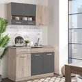 Homestyle4u Küche Küchenzeile Küchenblock 120 cm Holz Grau Einbauküche Singleküche - Grau