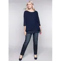 Blusenshirt SHEEGO "Blusenshirt", Damen, Gr. 56/58, blau (marine), 95% Viskose, 5% Elasthan, Webware:100% Polyester, unifarben, Rundhals, 3/4-Ärmel, Shirts