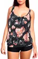 Octopus Oversize Damen Tankini Set Bauchweg mit Slip, Hotpants oder High Waist f5465 Farbe: G(1448)+HP1(sw) Tankini Schwarz/Apricot, Hotpants G(1448)+HP1(sw), Gr. 50