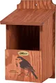 dobar® green label 22366FSCe Nistkasten "Rotkehlchen" - Halbhöhlenkasten aus Holz - Nisthilfe für Halbhöhlenbrüter - Nistplatz Halbhöhle mit Siebdruckmotiv Rotkehlchen - 17 x 18 x 32 cm - Braun