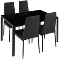 tectake® Esszimmergruppe Berlin 5-teilig gepolstert mit Kunstlederbezug - Schwarz