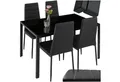 tectake Sitzgruppe Essgruppe aus Stahl, 5-teilig, bodenschonende Kunststoffkappen, (Loungeset Berlin, 5-tlg., für Außen in Schwarz), Esstisch mit 4 Stühlen, gepolstert mit Kunstlederbezug
