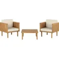 BELIANI Balkonset Hellbraun Akazienholz 3-teilig für 2 Personen mit Auflagen Beige Stoff 2 Sessel mit Couchtisch Outdoor Terrasse Garten Außenber... - Braun/Beige