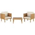 Balkonset Hellbraun Akazienholz 3-teilig Für 2 Personen Mit Auflagen Beige Stoff 2 Sessel Mit Couchtisch Outdoor Terrasse Garten Außenbereich