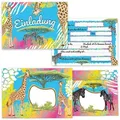 LIMONIA Einladungskarten Safari zum Kindergeburtstag Einladungen mit Umschlägen Karten Sahara, Einladungskarten mit Umschlägen zum Geburtstag Zebra Giraffe