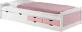 Bett mit Stauraum ANDREA weiss/rosa 90x200 cm (B x L) 4 Schubladen Kiefer massiv, Tagesbett Gästebett Jugendbett Kinderbett