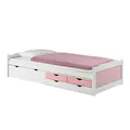 IDIMEX Bett mit Stauraum Andrea Weiss/rosa 90x200 cm (B x L) 4 Schubladen Kiefer massiv, Tagesbett Gästebett Jugendbett Kinderbett