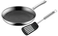 WMF Bratpfanne Profi Resist Stielpfanne mit Pfannenwender, 28 cm, 3-Schicht-Material: Innenseite Cromargan® Edelstahl rostfrei 18/10, im Kern Aluminium, Außenseite Chromstahl (2-tlg., 1x Bratpfanne beschichtet 28 cm, 1x Pfannenwender), - optimal für Herdplatten mit Ø 22 cm