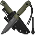 GREIFS Universalmesser BUSHMASTER Outdoor-Messer aus D2 Stahl mit Kydex Holster + Feuerstahl grün