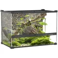 PawHut Terrarium für Reptilien Glasterrarium 48L Reptile Fütterungsbox mit Frontbelüftung Steinrückwand ausbruchsicherer Drehverschluss Reptilienzuchtbox für Amphibien Spinne Schwarz 50 x 30 x 35 cm