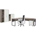 Mid.you Büro Office Edition - Büro Set 4, Weiß, Sonoma Eiche, Holzwerkstoff, 6,6 Fächer, 3 Schubladen, Made in Germany, erweiterbar, in verschiedenen Holz-Dekoren erhältlich, Schreibtisch seitenverkehrt montierbar, abschließbar, Arbeitszimmer, Büromöbelsets & -serien, Büromöbel-Sets