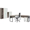 BMG Möbel Büromöbel-Set Office Edition, (Büroset, 6 tlg), Rollcontainer und Aktenschrank abschließbar braun