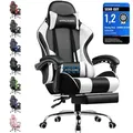 GTPLAYER Bürostuhl Gaming Stuhl Massage Gaming Sessel Ergonomischer Gamer Stuhl mit Fußstütze, Kopfstütze Massage-Lendenkissen, Gepolstert Gami... - Weiß