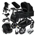 KESSER Loops Kinderwagen 4 in 1 Kombikinderwagen Komplett-Set auch als Buggy für Kinder bis 4 Jahre inkl. Babywanne, Babyschale + Fußsack, Korb, Wickeltasche, Regen- & Insektenschutz & Flaschenhalter