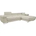 MIRJAN24 Ecksofa Torezio Mini Cord, Stilvoll Eckcouch mit Bettkasten und Schlaffunktion, Einstellbare Kopfstützen, 280x170x70-90 cm (Farbe: Poso 1... - Weiß