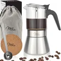 Espressokocher Induktion geeignet | 4, 6 Tassen | Edelstahl Glas Mokkakanne, ...