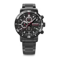 WENGER Herren Armbanduhr Roadster Black Night Chronograph Ø 45 mm, Swiss Made, Analog Quarz, Wasserdicht bis 100 m, Edelstahl-Armband, Schwarz, 01.1843.110