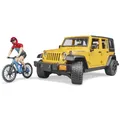 BRUDER 02543 Jeep Wrangler Rubicon Unlimited mit Mountainbike und Radfahrer