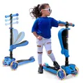 Hurtle 3-Rad-Roller für Kinder - 2-in-1-Kleinkinder-Roller, sitzend/stehend mit Klappsitz, höhenverstellbar, breite Brücke, Blinker, für 1-jährige Jungen/Mädchen HURFS56 (Blau)