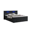 Juskys Boxspringbett Leona Samt 180x200 cm in Schwarz - mit LEDs, Topper & H4-Federkern-Matratzen