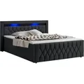 Juskys Boxspringbett Leona 180x200 Cm - Bett Mit Led Beleuchtung, Topper & H4 Federkern Matratzen - Einzelbett Schwarz Mit Samt Und Steppung