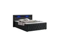 Juskys Boxspringbett Leona Samt 180x200 cm in Schwarz – mit LEDs, Topper & H4-Federkern-Matratzen