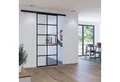 inova wohnen Glasschiebetür mit schwarzem 10 Felder Dekor, Größenauswahl (Komplett Set, inkl. Schienensystem und Stabgriff), Softclose-Funktion wählbar