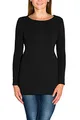 Alkato Damen Langarm Longshirt Langarmshirt Tunika Basic Shirt, Farbe: Schwarz, Größe: XL
