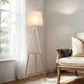 Stehlampe Modern Skandinavisch "Vaio" Holz Weiß Holz Stoff Standleuchte Wohnzimmer