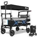 Sekey Bollerwagen Faltbar mit Dach 2 Kinder 100KG, Faltbarer Bollerwagen Handwagen Schiebegriff, Kinderwagen Stoßfest PU-Räder mit Bremsen 110L, SS5050, Grau mit Schwarz