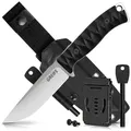 GREIFS Universalmesser RANGER Outdoor-Messer aus D2 Stahl mit Kydex Holster und Feuerstahl schwarz
