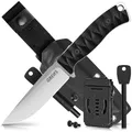 GREIFS® Outdoor-Messer aus D2 Stahl mit Kydex Holster und Feuerstahl, edles Survival Messer für die Bushcraft Ausrüstung, Jagdmesser, Schnitzmesser, Fahrtenmesser (Ranger/Silber-Schwarz)