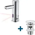 Auralum - Infrarot Sensor Wasserhahn Automatik Waschtischarmatur + Ablaufgarnitur Mit Überlauf, Einhandmischer Wasserhahn Bad Mit Pop Up, Chrom