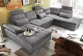 Couch "Jakarta" Wohnlandschaft Sofa Lederlook Schlaffunktion Schlafsofa dunkelgrau grau hell gemustert Ottomane rechts 324 cm