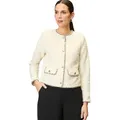 Jackenblazer ZERO "zero Blazer Bouclè mit Knöpfen", Damen, Gr. 38, beige (creamweiß), Bouclu00e9, Obermaterial: 51% Polyester, 45% Baumwolle, 4% Polyacryl. Ärmelfutter: ohne Futter., Strukturmuster, elegant, figurbetont normal, Rundhals, Langarm eng, Blazer, Knopfleiste