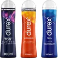 Durex Play Gleitgel Vielseitige Mixpackung für Frauen & Männer - (Feel, Wärmend & Perfect Glide) Set mit Gleitmittel auf Wasserbasis für Sex & kondomegeeignet (3 x 100 ml)