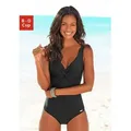 LASCANA Badeanzug mit Shaping-Einsatz vorn, eingearbeitete Softcups, mit Raffungen schwarz 48