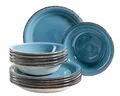 MÄSER 931602 Bel Tempo II Teller-Set für 6 Personen im modernen Vintage Look, 12-teiliges Tafelservice, handbemalt, Dunkelblau, Steingut, Blau