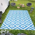 TAPISO Ibiza Teppich Outdoor Zweiseitig Wendbar Wasserdicht Resistent Quadrate Diamanten Kariert Weiß Blau Picknick Strand Garten ÖKO-TEX 180 x 270 cm