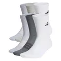 adidas Unisex Cushioned Crew Socks 6 Pair Pack, white/light grey heather/medium grey heather/dark grey heather, 40-42